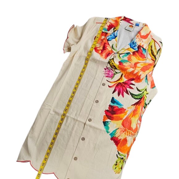Farm Rio x Anthropologie Scalloped Shirt Dress, Linen Blend, Floral, Resort, XL - Picture 5 of 11
